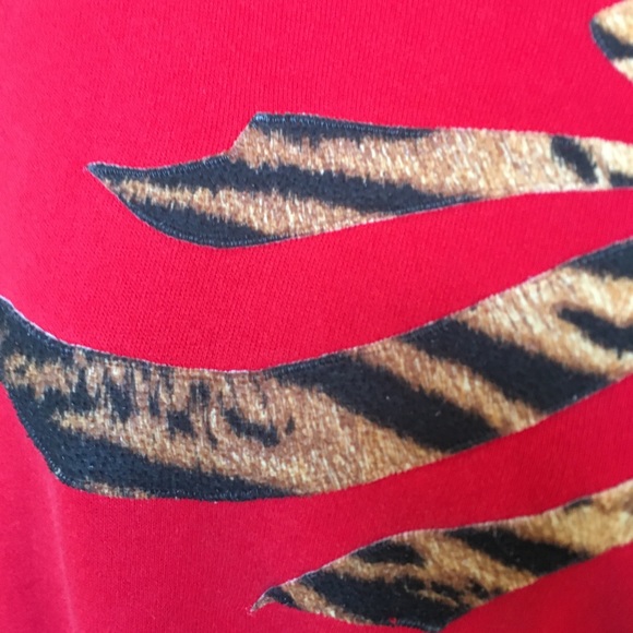 Vintage 90s Handmade Appliqué Sweatshirt Raglan Tiger Fleece Christmas Bow L - Picture 4 of 7
